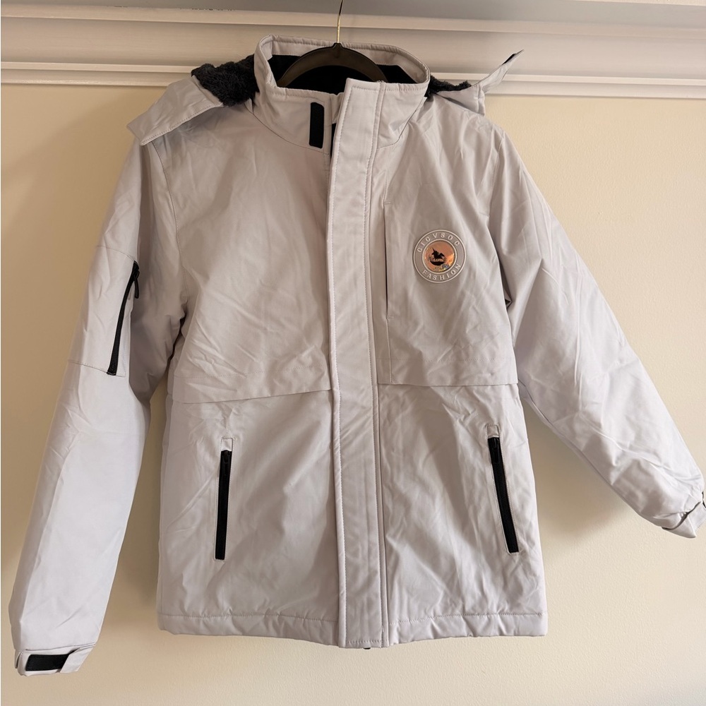 Kids Light Gray Puffer Jacket - Waterproof Winter Coat